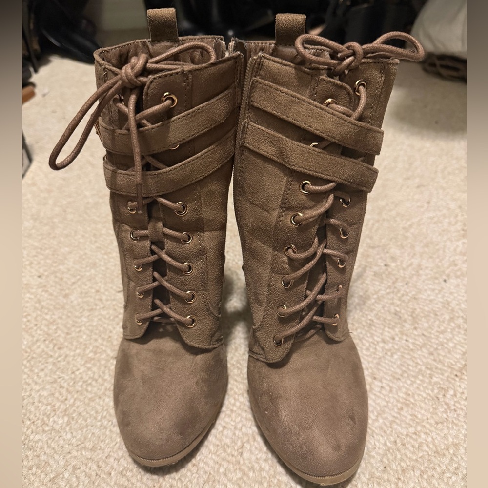 Wild Diva Tan Lace-Up Boots